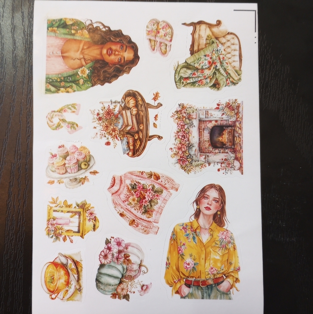 Cottagecore Floral Vintage Spring Summer Sticker Sheet Yellow Green Pink Accents